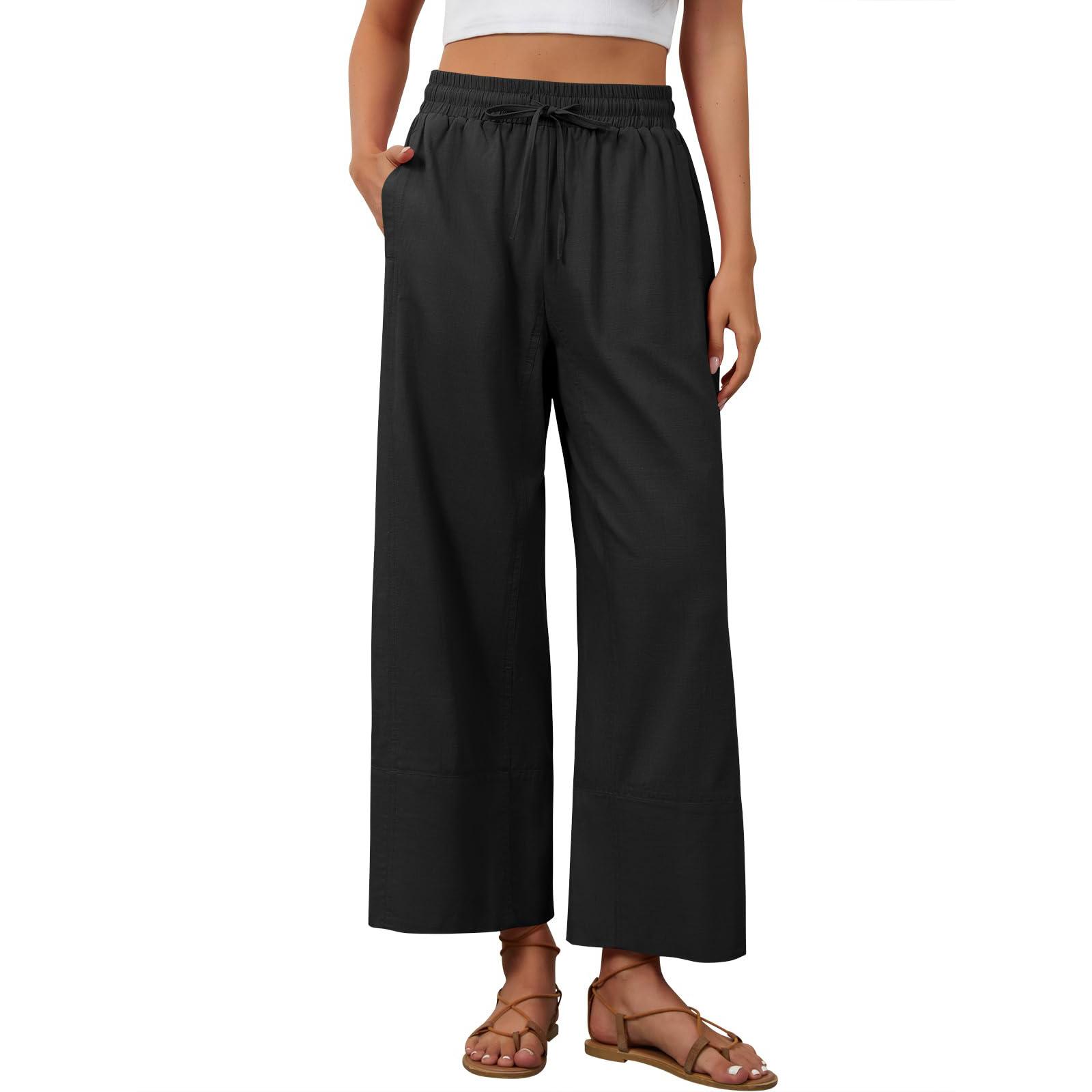 

Women s Long-Legged Wide-Leg Casual Pants With Drawstring And Pockets L чёрный