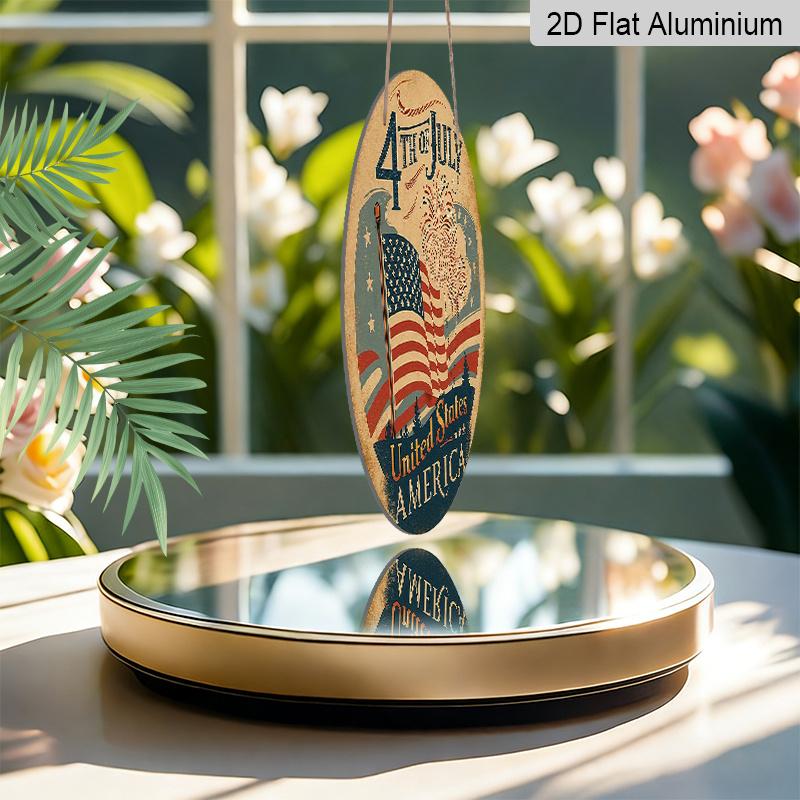 2D Flat, 1pc Round Aluminum Hanging Sign - Vintage 4th of July Patriotic Metal Wall Art, Retro USA Flag & Firework Design, Perfect for Independence