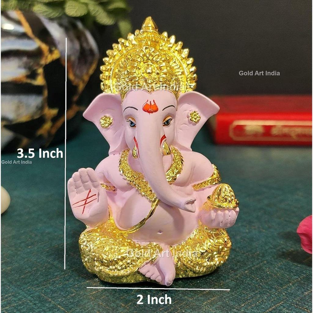 Gold Plated Ganesha with Terracotta Colour - Perfect for Car Dashboards, Office & Home Shelves, Diwali Puja, and Gifting