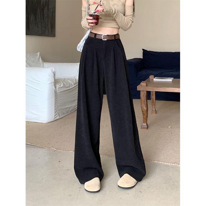 Fashion High-end Retro Casual Pants Women's High Waist Drooping Wide Legs and Thin Floor-mopping Trousers Loose Straight Versatile Pants