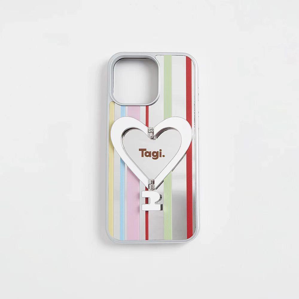 Heart-Shaped Leather Phone Case with Metal Bracket for iPhone 16 Pro Max - Tags That Make You Happy