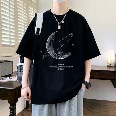 Summer 100% Pure Cotton Men's Letter Printed Round Neck Short Sleeved Loose Soft Breathable High-quality T-shirt