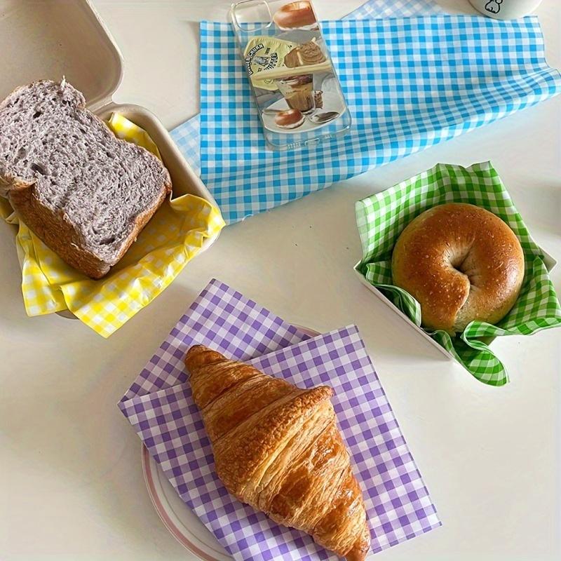100 sheets , Plaid Pattern Wax Paper Sheets (7.09''x7.09''), Grease Resistant Food Wrapping Paper, Disposable Food Wrappers