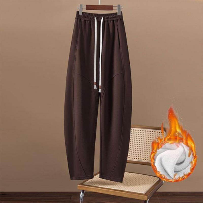 

Женские осенне-зимние брюки нового стиля на флисовой подкладке, свободные, с высокой посадкой, типа «бананы», модные, повседневные, на кулиске, с эластичной талией, гаремные S золотой