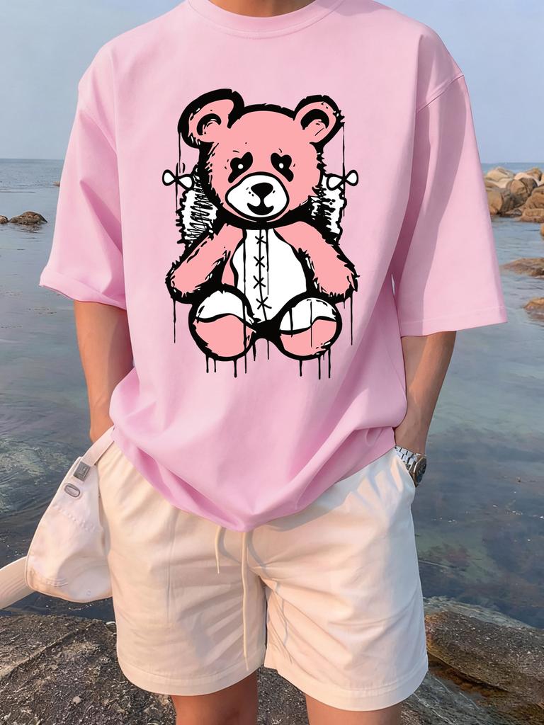 Cartoon Bear Preparing To Rest Prints TShirts Womens Summer Cotton Tops ONeck Comfortable Loose Short Sleeve Casual Clothes