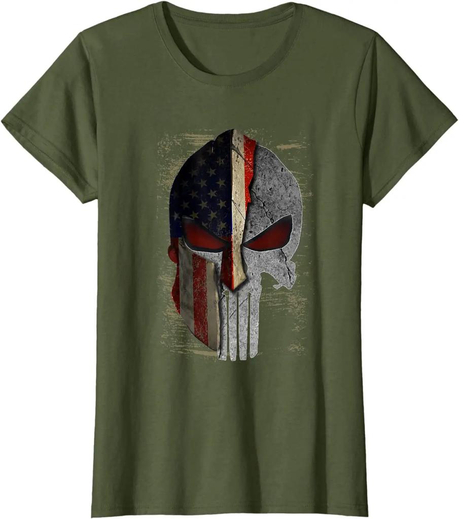 Creative Design American Flag Spartan Helmet Skull TShirt 100 Cotton ONeck Short Sleeve Summer Casual Mens Tshirt Streetwear