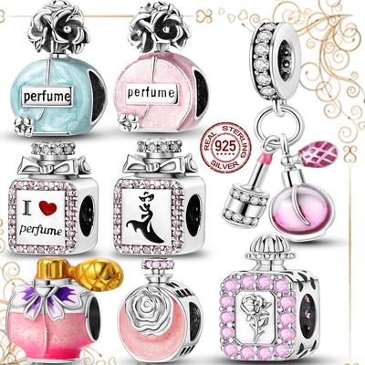 Fit Original Copper Charms Beads Pink Perfume Bottle Charms For Women Fine Diy Birthday Jewelry Gifts