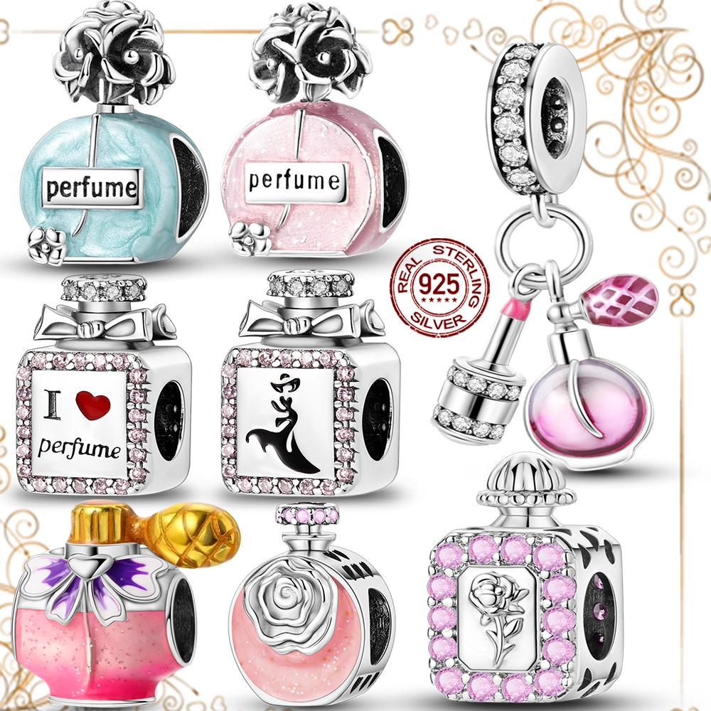 Kompatibel mit authentischen originalen Kupfermetall-Charms Perlenkomponenten Perlenkomponenten Rosa Parfümflaschen-Charms Perlenkomponenten Entworfen für Frauen