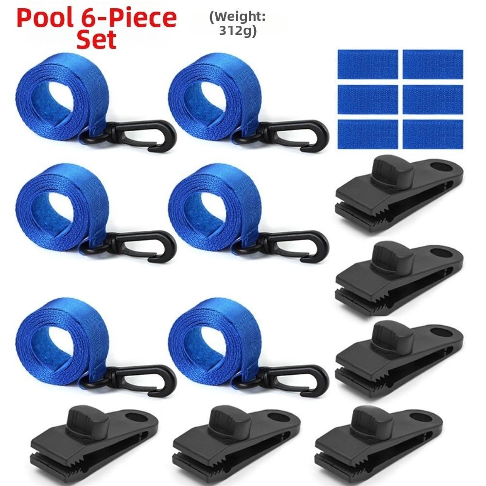 1/6Sets Black&Blue Reel Attachment Kit Windproof Solar Cover Attachment Kit Straps