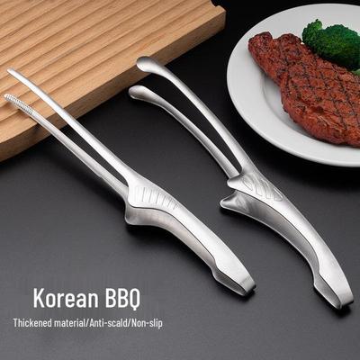 Stainless Steel Korean BBQ Tongs - Round & Pointed Head Food Tongs for Barbecue and Self-Service