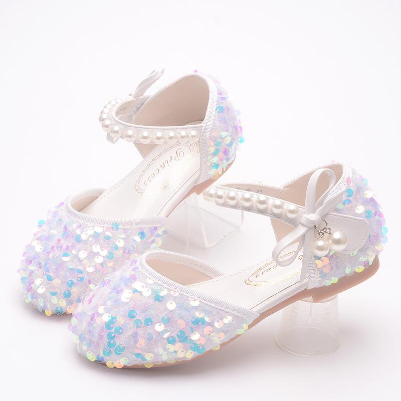 New Spring and Autumn Girls' Princess Shoes Korean Style Baby Girl Bowknot Sequin Closed-Toe Sandals Soft Sole Dance Performance Shoes