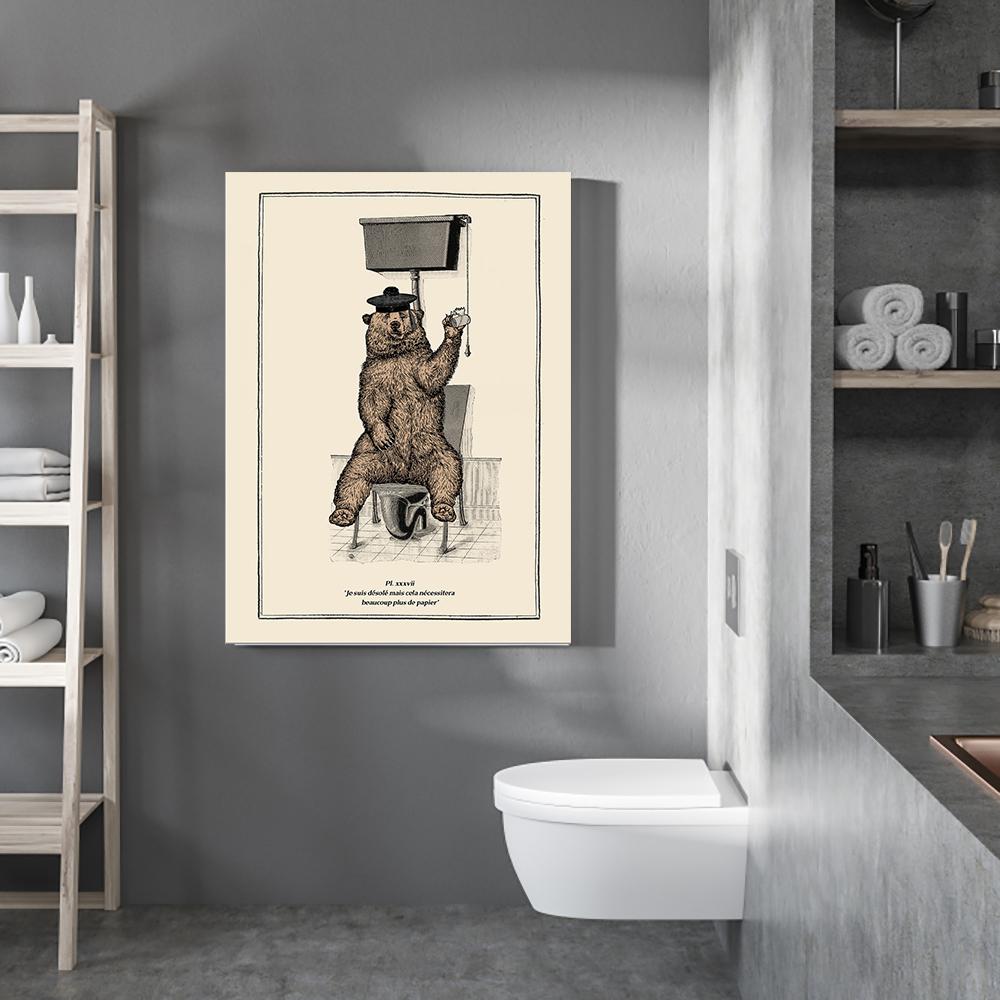 Lustige Badezimmer Toilette Dekoration Leinwand Malerei Tier Badewanne Poster Bär Krake Pinguin Schimpanse Retro Wand Bild Kunst