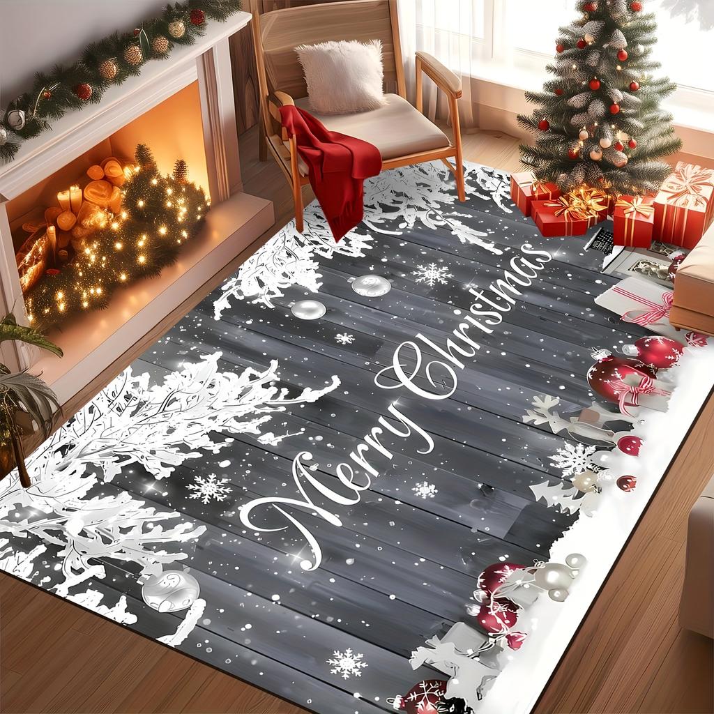 Striped Bauble Christmas Area Rug White Snow Edge Carpet Red Soft Floor Mat Modern Kitchen Dining Room Cabinets Ground Cover