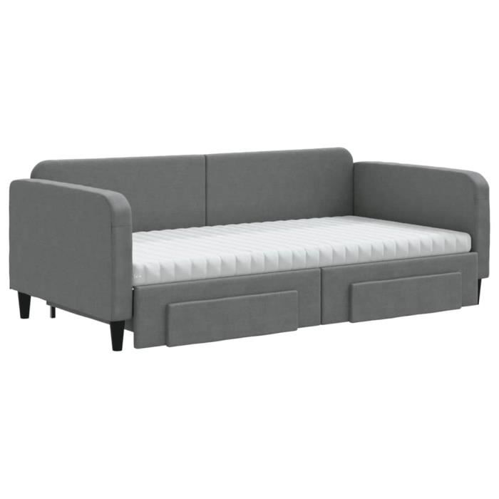 VidaXL Daybed with Trundle and Drawers Dark Grey 100x200 Cm Fabric 3196876