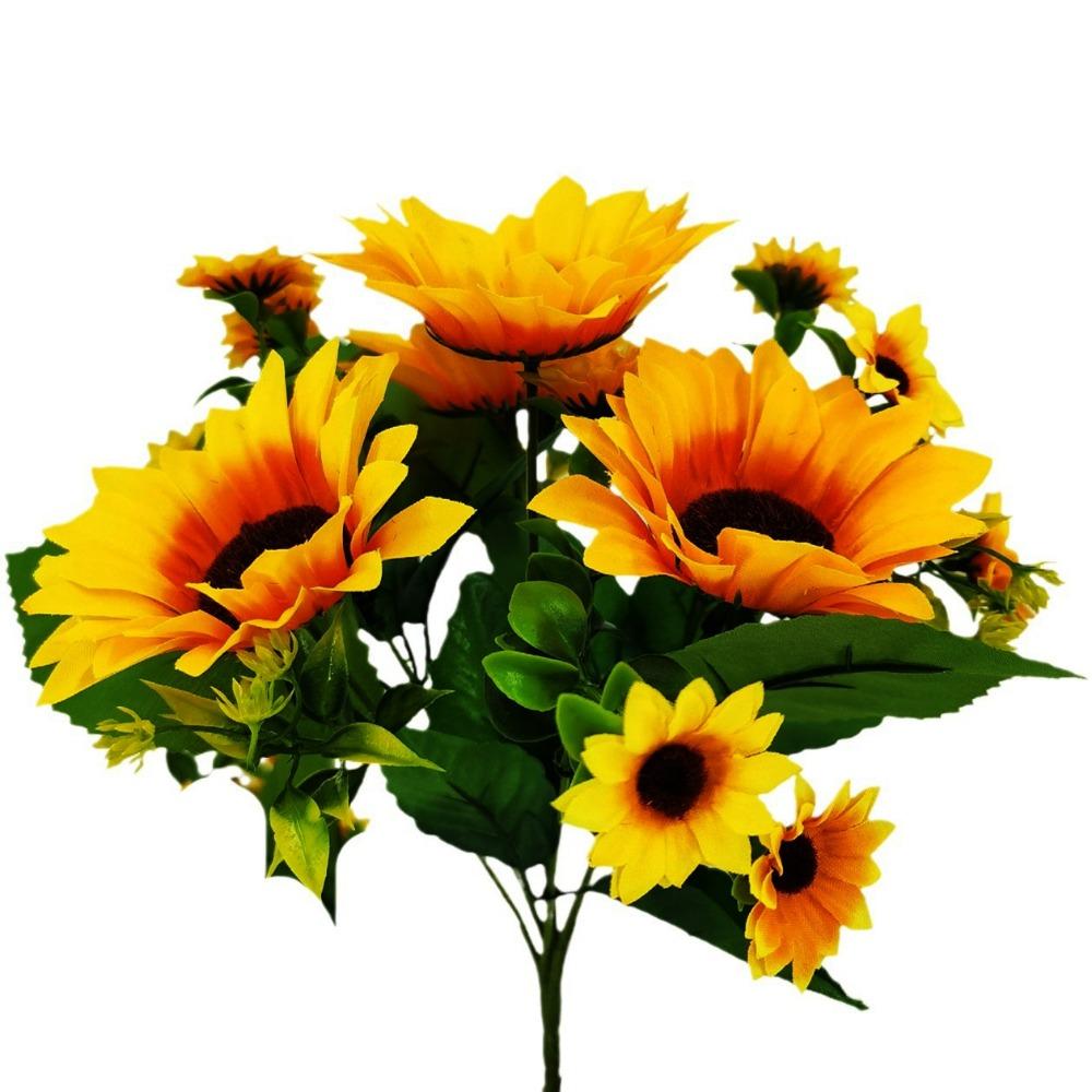 New 7/15 Heads Autumn Decoration Flower Plastic Silk Flower Yellow Yellow Sunflower Office Wedding Flower Home Decoration