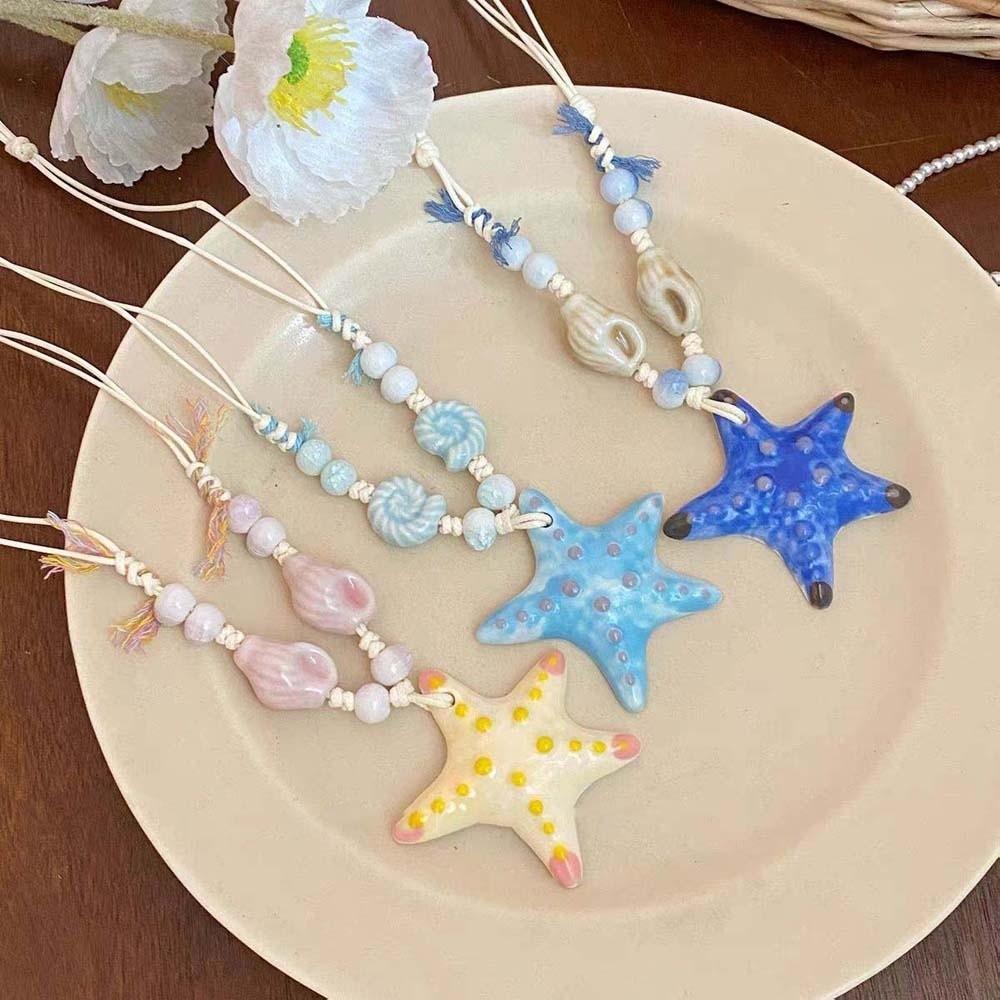 Contrast Color Blue Starfish Collarbone Chain Beads Exquisite Neck Pendant  Seaside Versatile