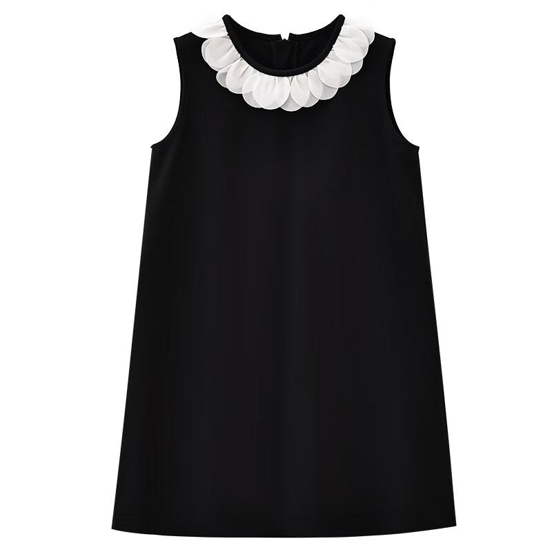 Hacikis Girls  Summer Black Ruffle Collar Knit Tank Dress 170