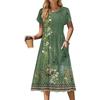 A Women's Round-neck Petal-sleeved, Short-sleeved Mid-length Printed Dress
