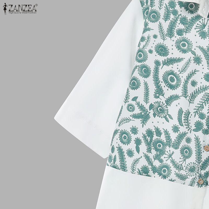 ZANZEA Seturi costume casual din două piese pentru femei, bluză cu mâneci 3/4 cu imprimeu și pantaloni