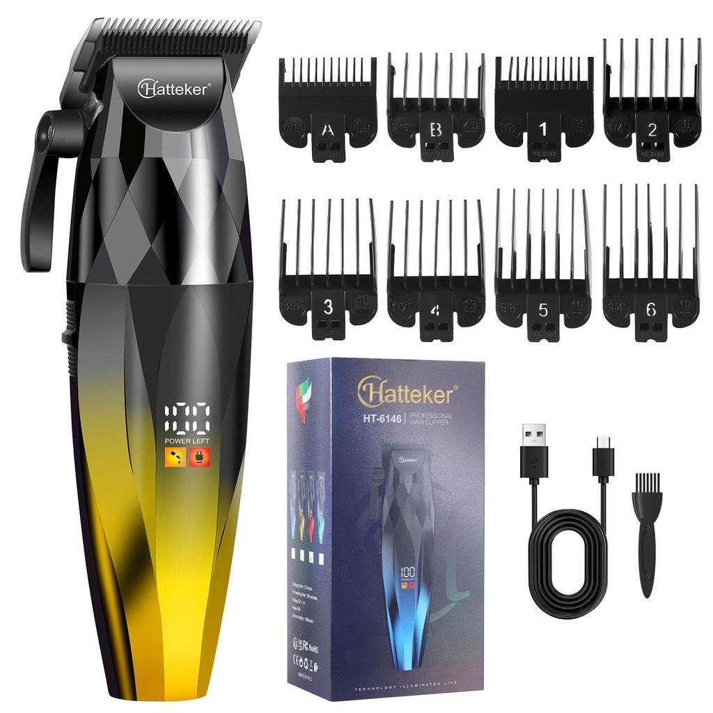 Hatteker Professional Hair Clipper with LED Display Multiple Guide Combs USB Charging for Men's Grooming HT-6146