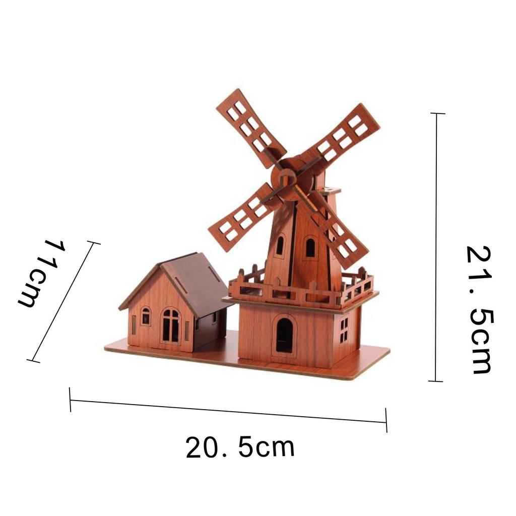 Breathe Fresh Air Dutch Windmill Wooden 3D Puzzle Model Toy Ornament