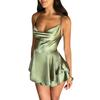 Summer New European and American Sexy Elegant Slim Sling Sling Satin Backless Strap A Swing Dress Women