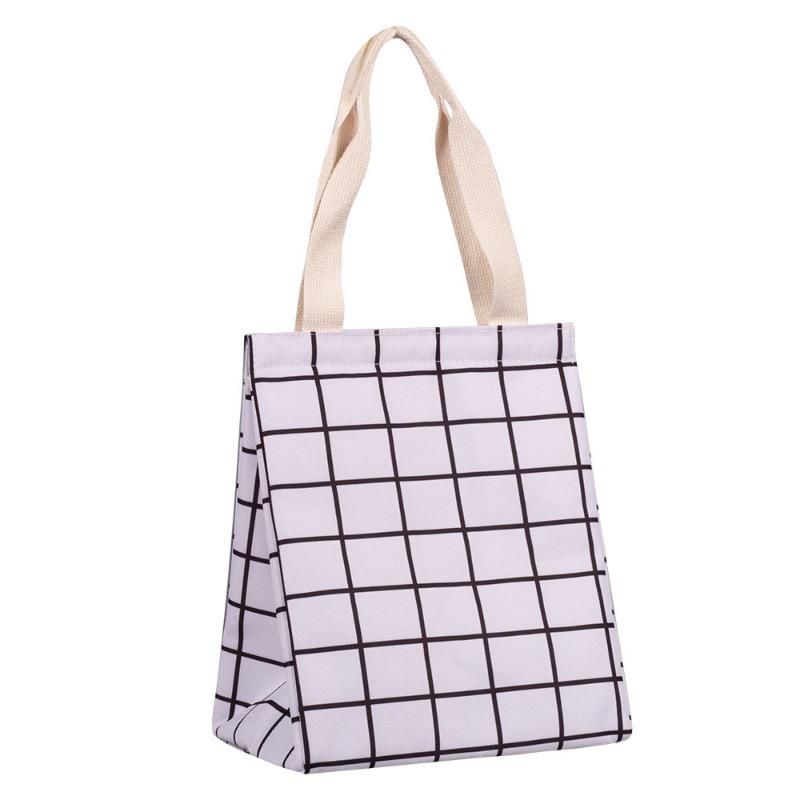 1pc Simple Lattice Pattern Lunch Storage Handbag Waterproof Aluminum Foil Lightweight Insulated Picnic Bag For Women Men