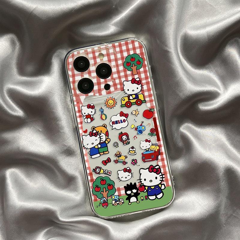 Applicable to Apple 11 Hello Kitty mobile phone case 11 red plaid 11pro cartoon Xiaomi soft case HelloKitty