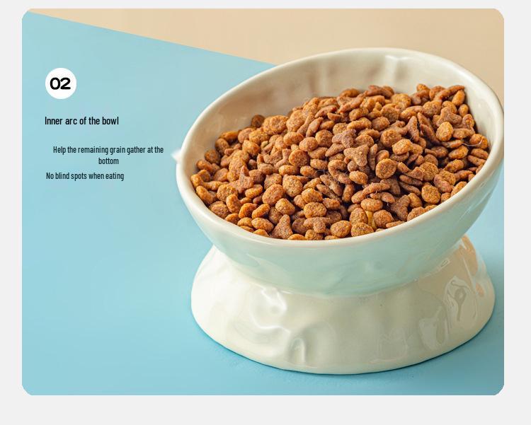 Ceramic Cat & Dog Feeder: Cute, Slanted Double Bowl with High-Leg Design for Neck Protection and Anti-Tip Stability.