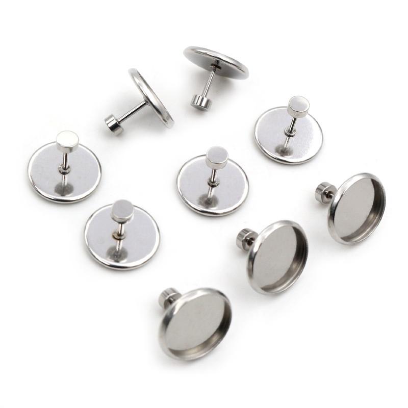10pcs 8 10 12mm Stainless Steel Black Color Earring Studs Earrings Blank Base Fit 8-12mm Glass Cabochons Buttons Earring Bezels