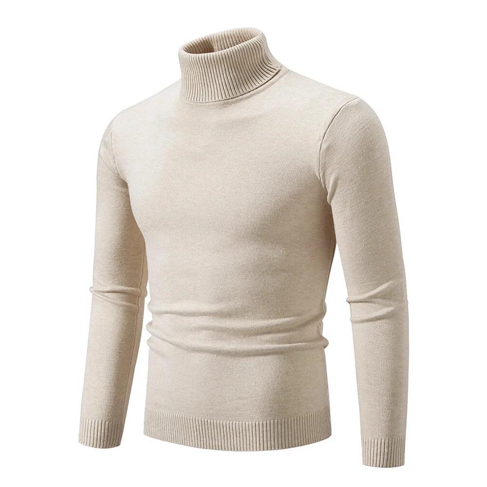 Mens Autumn Sweater Turtleneck Soft Solid Color Simple Style Pinstripe Tops Slim Fit Knitting Pullovers Warm Bottoming Clothes