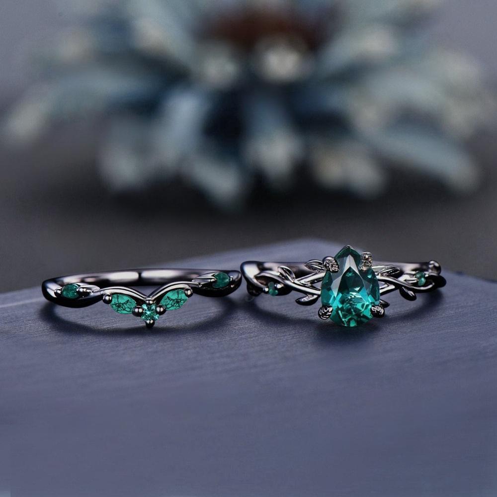 s/Set Fashion Black Gold Color Green Rhinestone Zircon Rings For Women Full Crystal Rings Wedding Engagement Jewelry Gifts