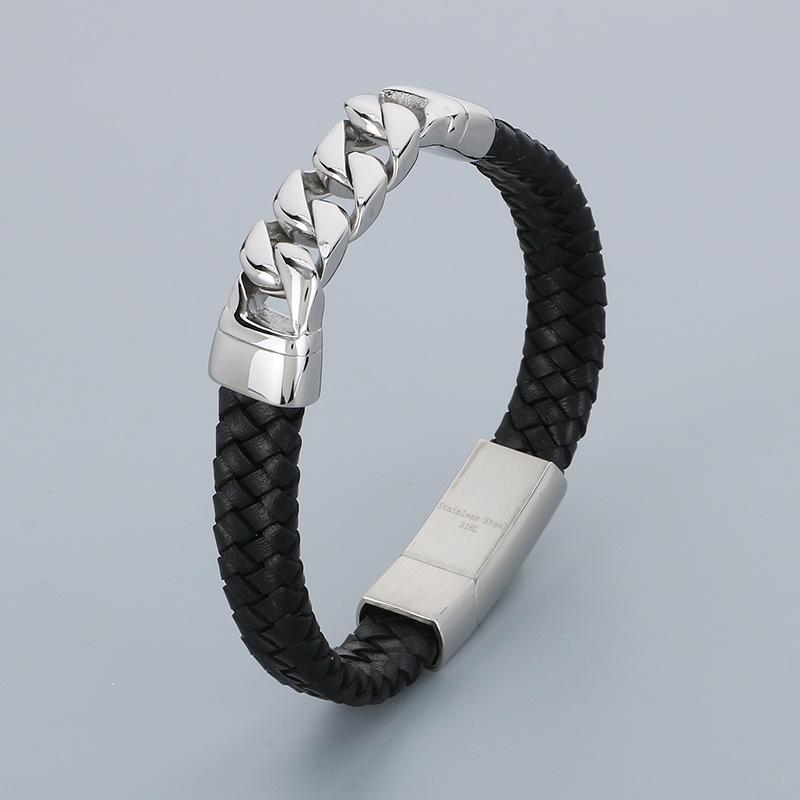 Bracciale Classico in Acciaio Inossidabile e Pelle di Mucca per Uomo Fascino Teschio Guanti Manette Nodo Bracciale con Charms Acciaio Inossidabile Gioielli per Festa Biker