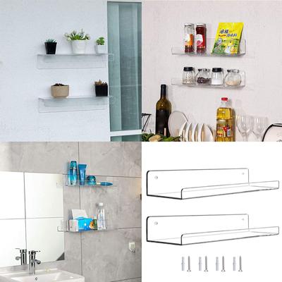2pcs Transparent Acrylic Storage Rack Wall Mounted Shelves Record Display Shelf Living Room Floating Shelf for Bathroom