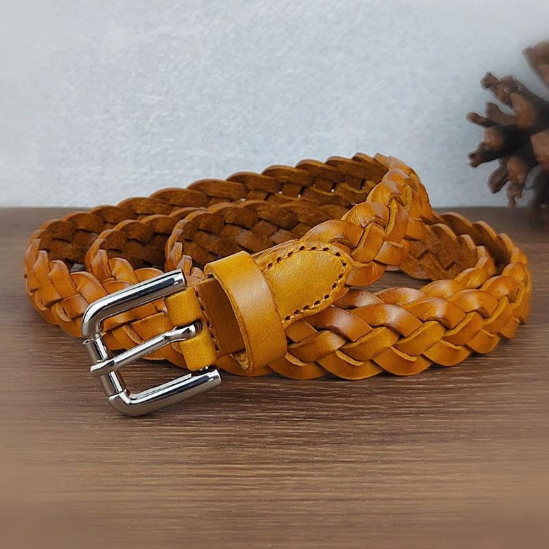 

Ремень плетеный женский из натуральной кожи, первый слой коровьей кожи, модный декоративный тонкий ремень, женский повседневный ремень с пряжкой 95-115Cm average size хаки