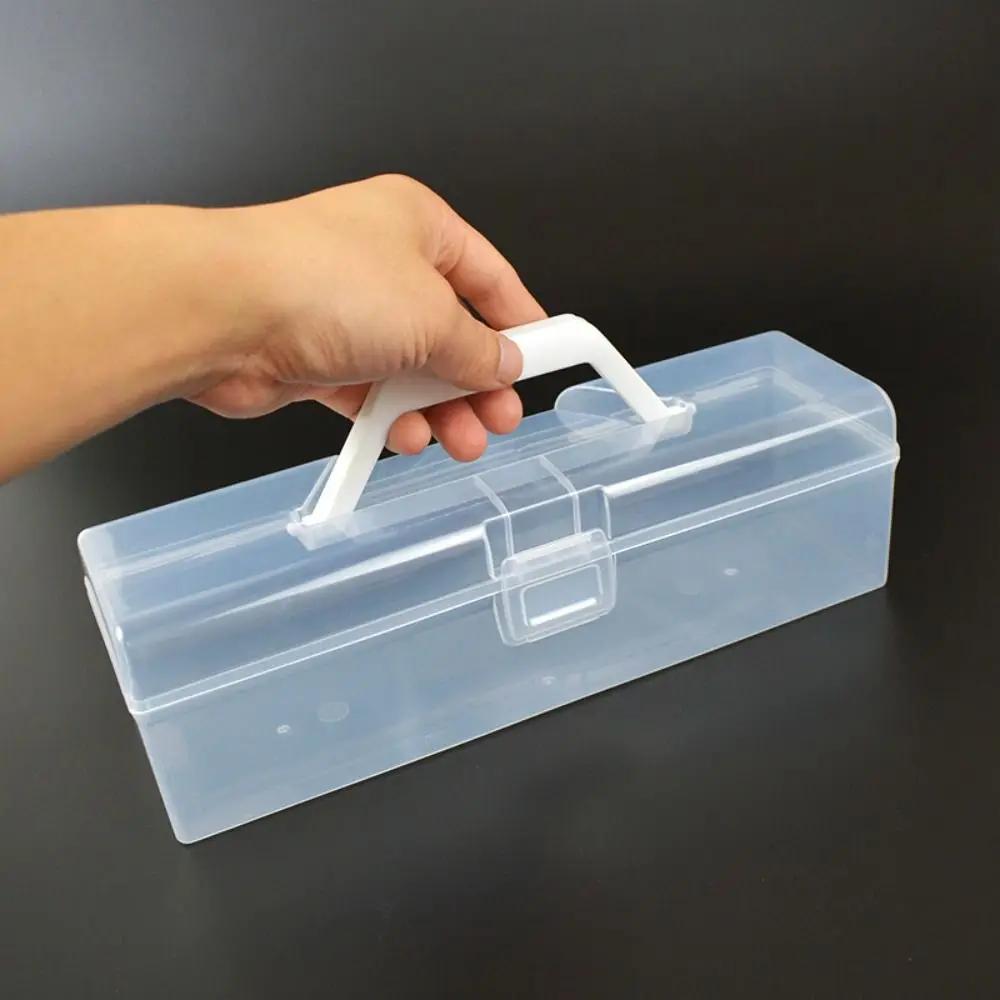 Plastic Clear Storage Box Clear with Handle Marker Pen Storage Holder Desktop Organizer Calligraphy Toolbox Stationery Storage