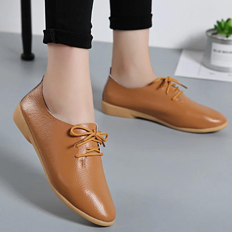 Mocassins d'été en cuir véritable pour femmes, chaussures décontractées, mocassins à bout pointu souple, chaussures pour dames, chaussures plates pour femmes, taille 44