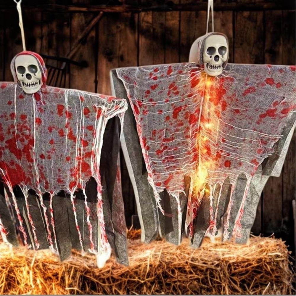Horror Props Halloween Ghost Ornaments with Light Glowing Skull Ghost  Halloween Party