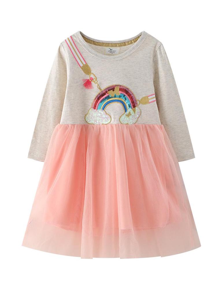 Girls' Spring Long-Sleeve Stylish Dress
