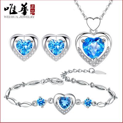 Ozean Ewiges Herz Halskette Damen Koreanische Edition Leichter Luxus Nische Liebesform Anhänger Halskette Ohrringe Armband Dreiteiliges Set