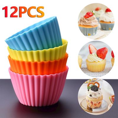 12 ks silikónových košíčkov na pečenie muffinov, opakovane použiteľných nepriľnavých foriem na muffiny, dezertných pudingov, držiakov na ramekin, kuchynských košíčkov na pečenie