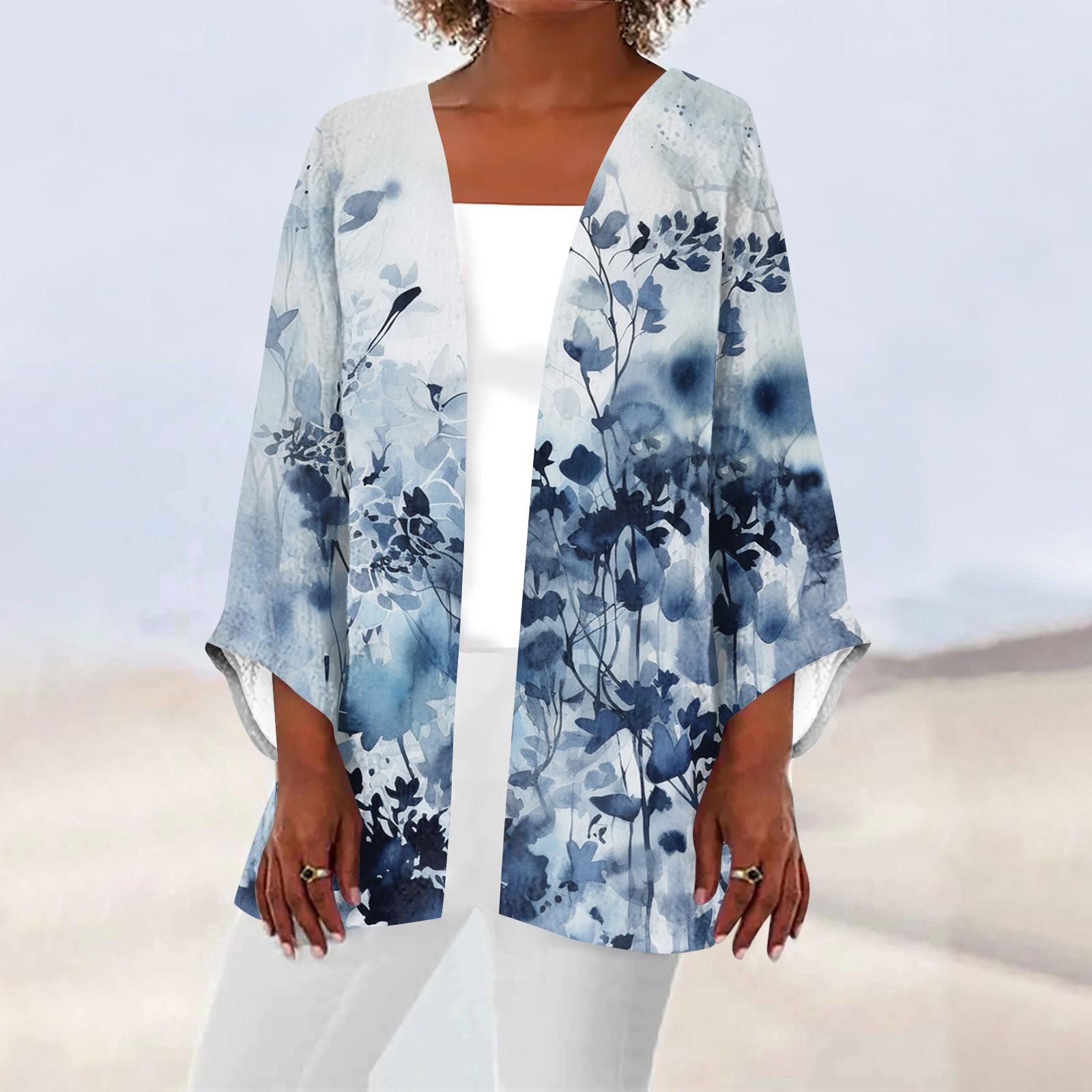 

Женская повседневная модная легкая куртка средней длины с принтом, кардиган XXXXL синий