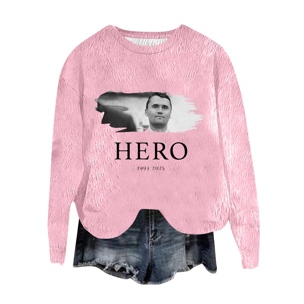 Women's Fashion Round Neck Pullover Top Long Sleeve Tee Printed Sweatshirt