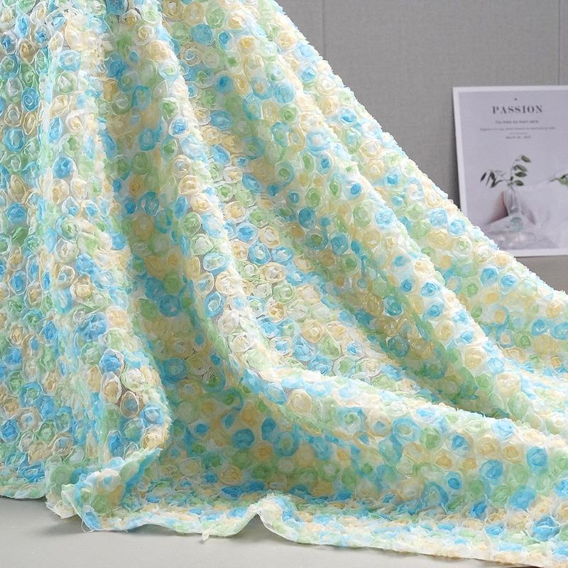Encrypted Seven-Color Embroidered Silk Georgette Fabric Hollow Out Rose Peony Flower Wedding Dress Mesh Embroidery Material