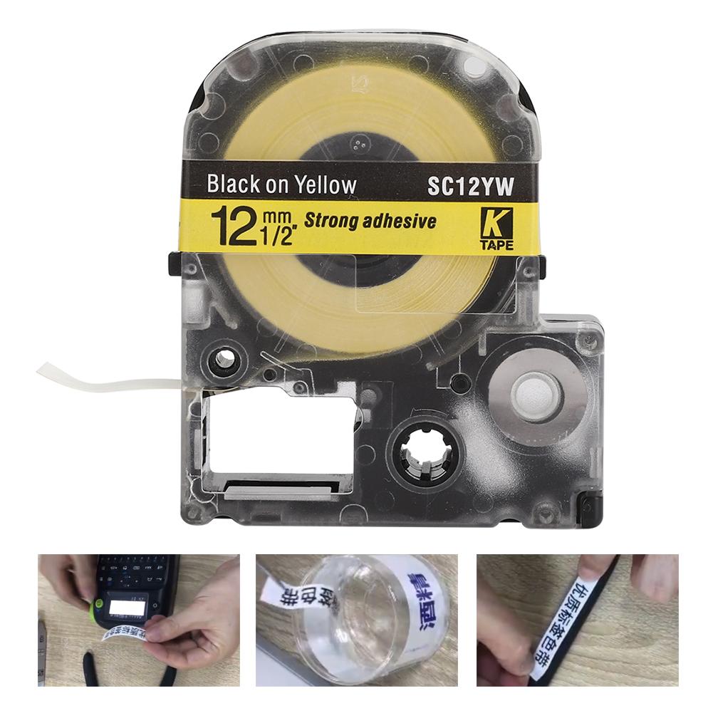 12mm Label Machine Ribbon High Quality Fit for King Jim for Epson SR230CH 8 Meters Length 12mm Yellow Bottom Black