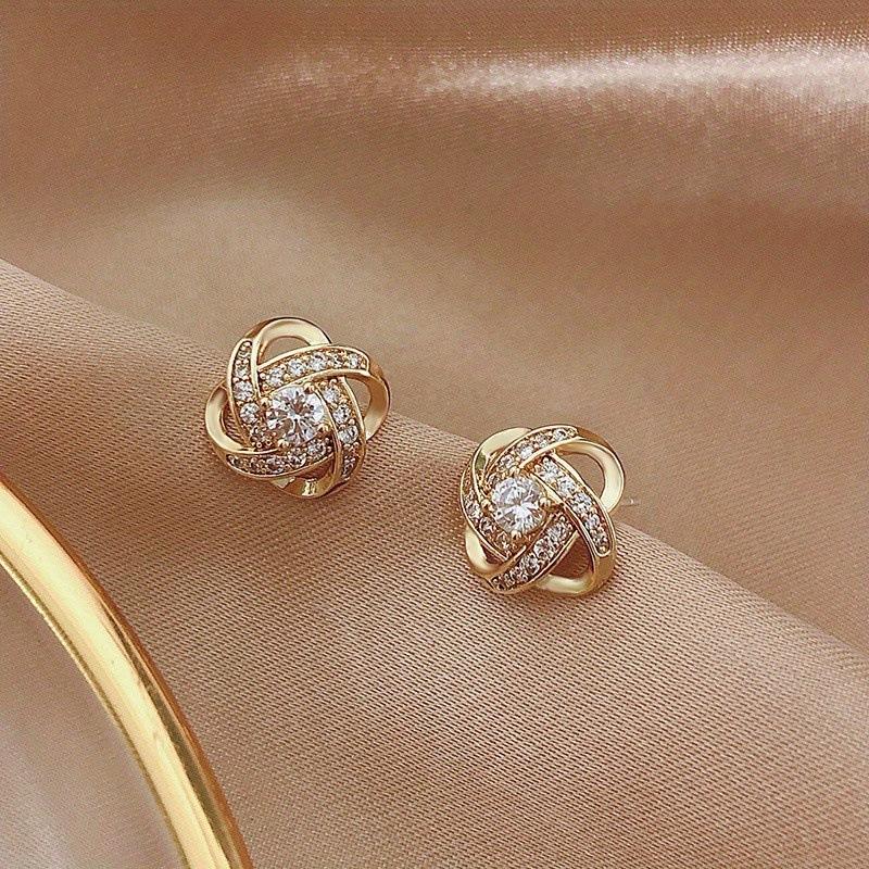 Korean Style Crisscross Full Diamond Earrings, Elegant Niche Design Luxury Jewelry for Women