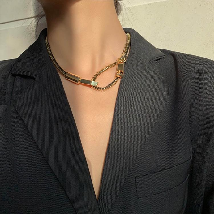 Zipper Chain Necklace Women Men Gold Color Metal Multipurpose Necklace Jewelry