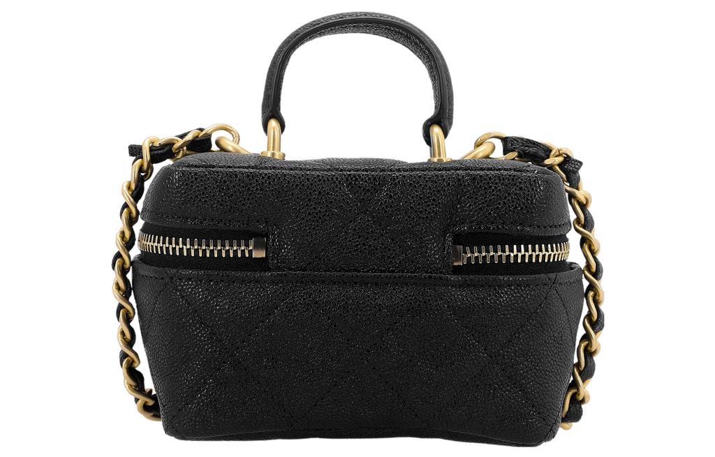 Chanel Gold Buckle Pure Color Fashion Leather Chain Diamond Pattern Lychee Grain Leather Box Bag Handbag Messenger Bag Small Female Black