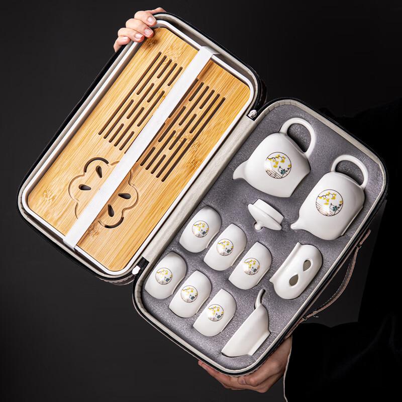 Lainuo Mutton Fat Jade Porcelain 9-Piece Tea Set