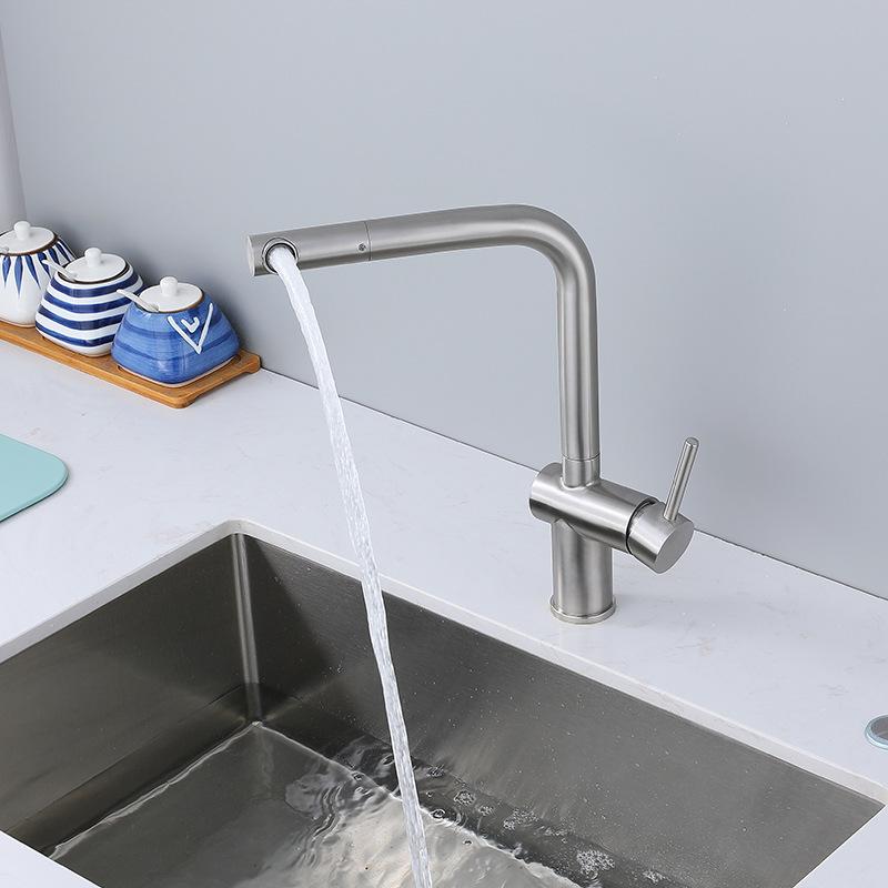 Nickel 304 Stainless Steel Kitchen Sink Faucet Single Hole Single Handle Rotatable Hot And Cold Mixed Water Wash Sink Tap